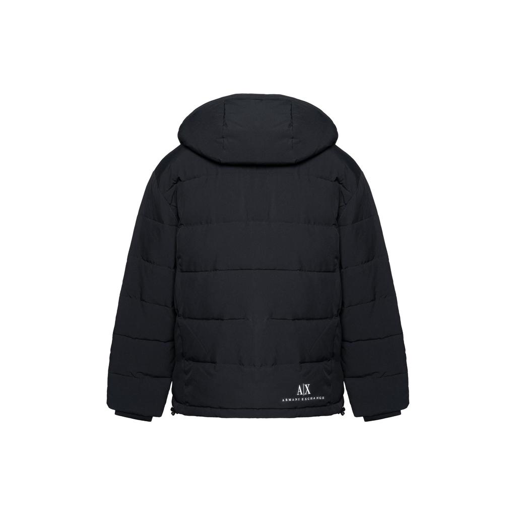 Armani Exchange Solid Color Letter Print Warm Removable Hooded Long Sleeve Zipper Fitted Cotton Jacket Men Jackets Black 6KZB12-ZNICZ-1200