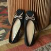 Fashion Women Flat Elegant Bling Crystal Bow Fashion Women Flat Ballet Shoes Tie Square Toe Flats Shoes Lady Flat Footware 2025
