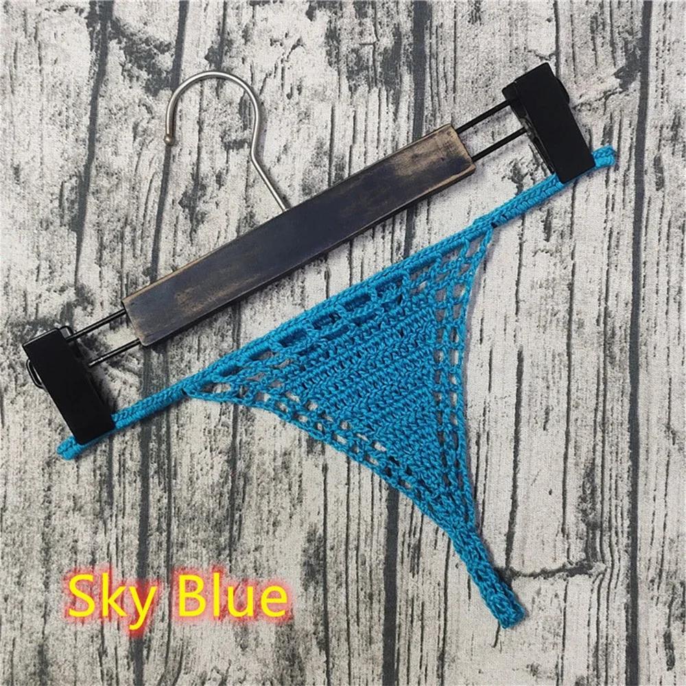 1pc Hand Crochet Sexy Women Bikini Thongs T Back G strings Panties Lingerie Solid Female Briefs Underwear