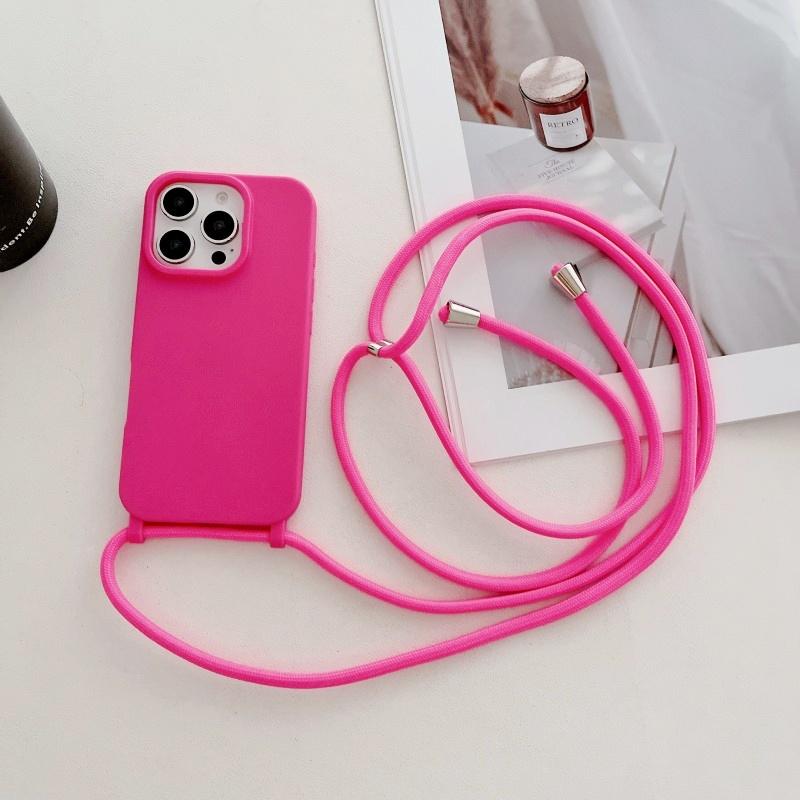 Simple Lanyard Case For iPhone 17 16 Pro Max 11 12 13 14 15 Plus Shockproof Crossbody Cord Strap Soft TPU Back Candy Thin Cover