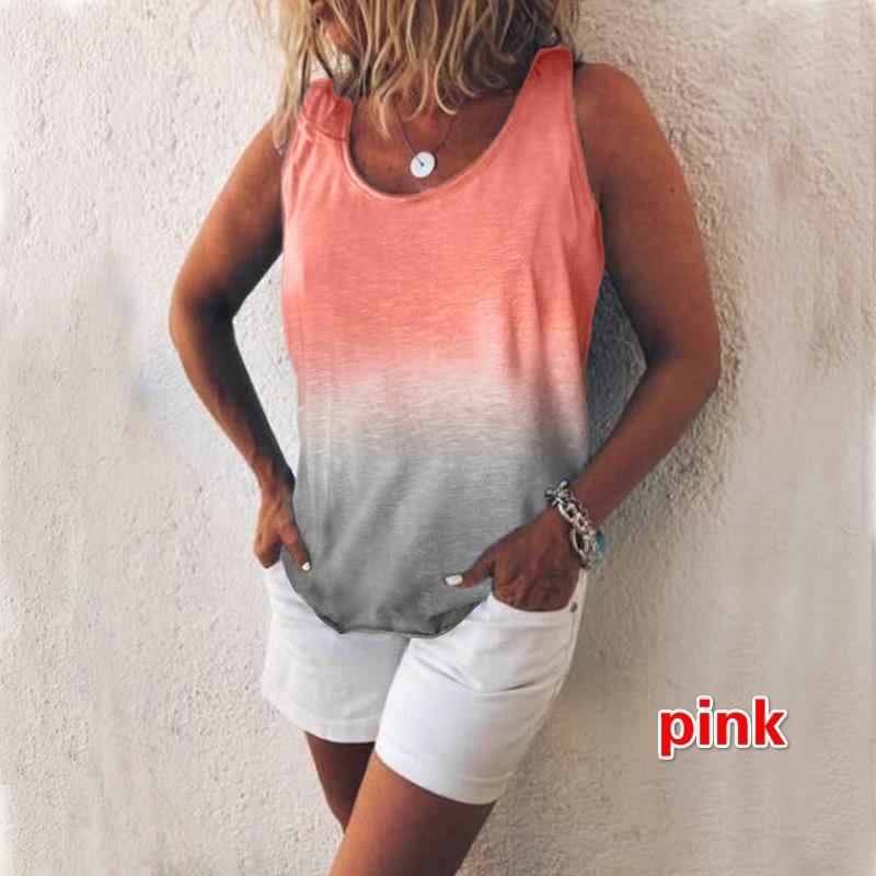Women Casual Tank Tops Summer Beach Vest Gradient Color Cotton T-shirt Ladies Fashion O-neck Loose Blouse Lady Sleeveless Shirts Plus Size