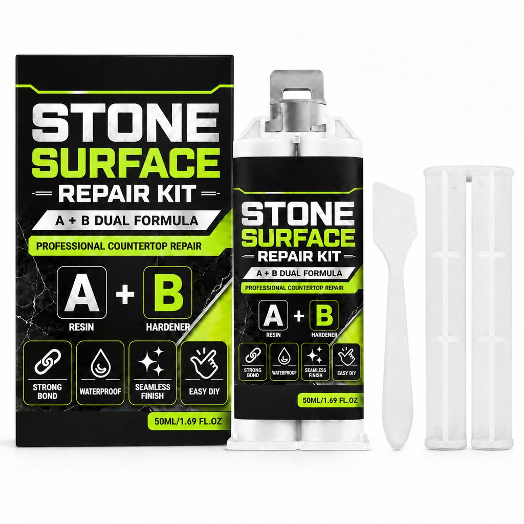 A+B Stone Surface Repair Kit, Multi Stone Types Compatible, Moldable for Filling Gaps, DIY Home Set 50ml Stone Countertop Repair Kit