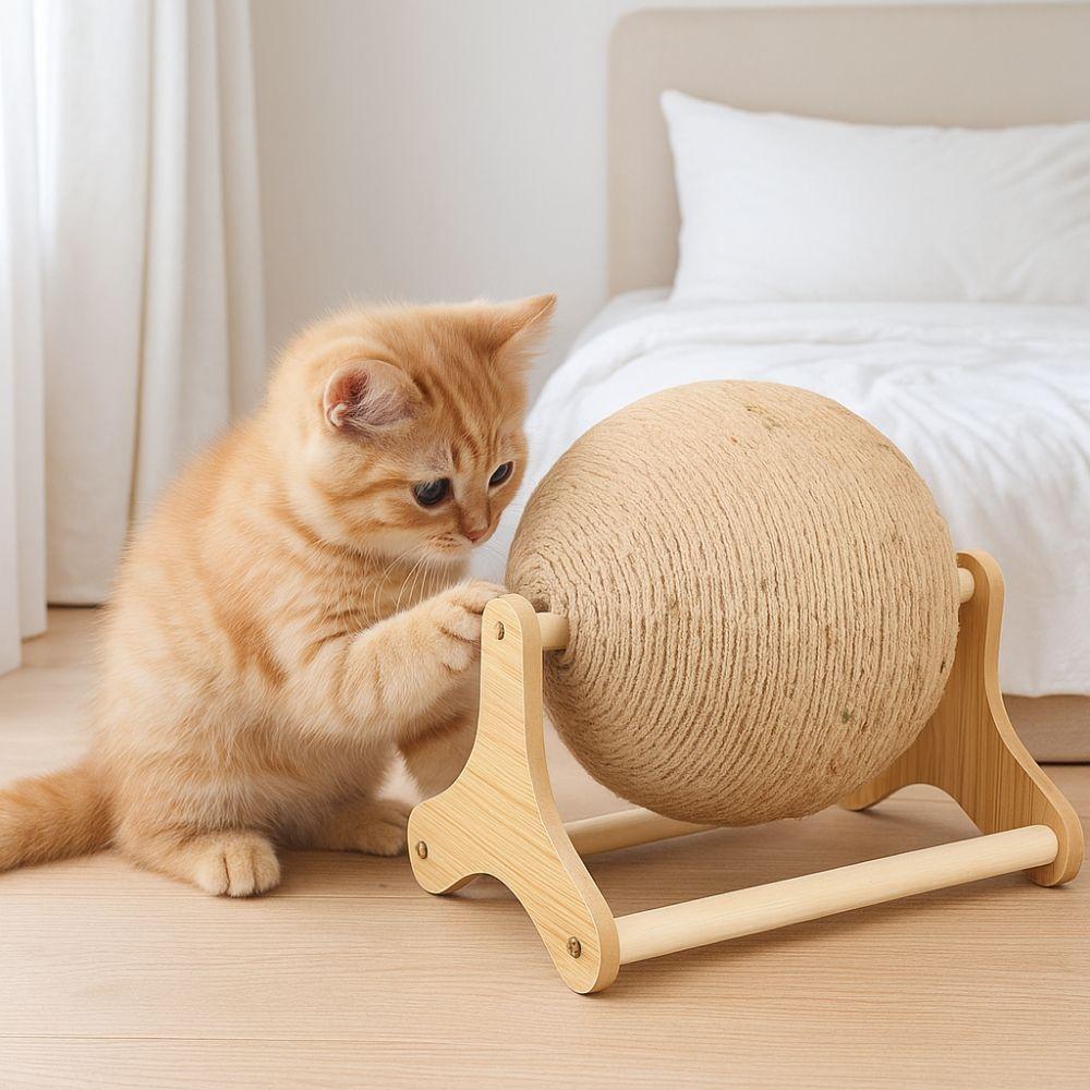 Wooden Cat Scratching Ball Toy Non-Slip Cat Scratching Board  Relieve Boredom