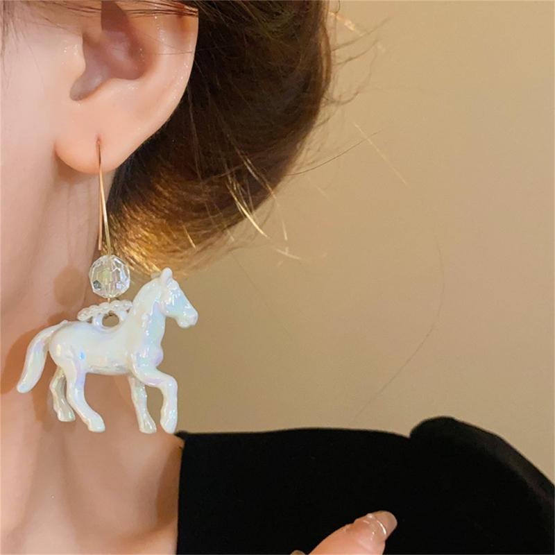 Handgefertigte Pferdehaken-Ohrringe aus Harz, Tierohranhänger mit Perlen, handgefertigte Ohrschmuck-Accessoires für stilvolle Frauen