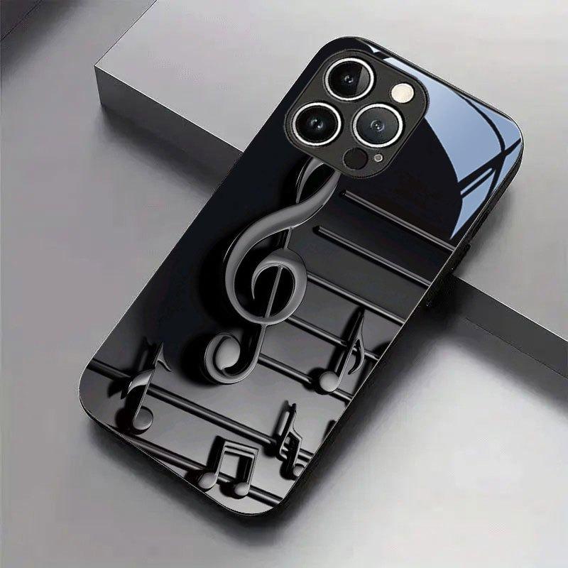 Schwarzes Musiksymbol-Muster Gehärtetes Glas Schwarze Handyhülle Für iPhone 17 16 15 14 13 12 11 Pro Max 17 Air 7 8 Plus XR XS X Hülle