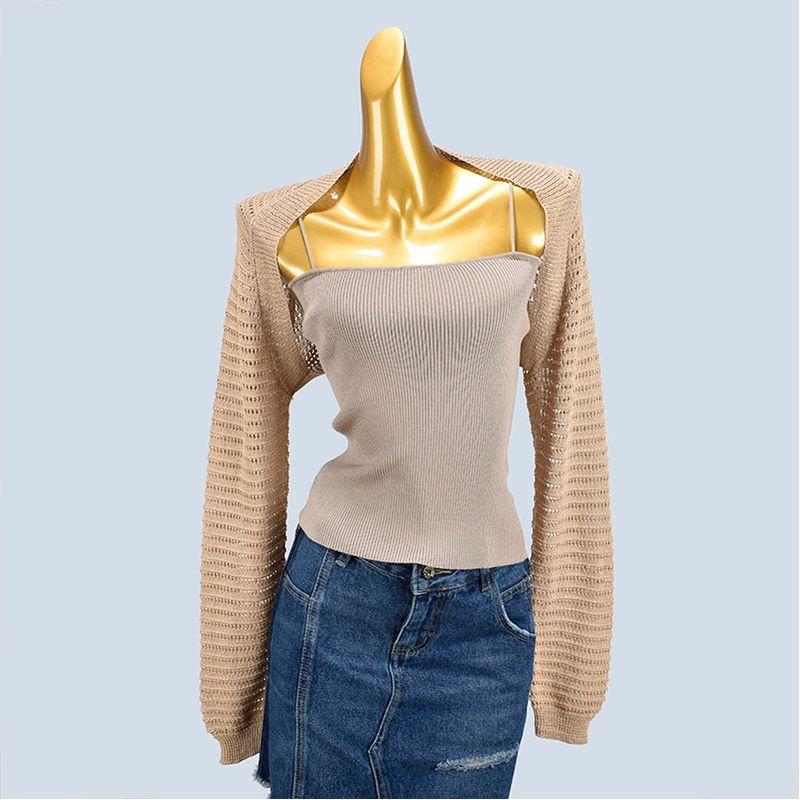 

Shawl Short Long Blouse Thin Shoulder Tube Top High Elastic Sling Knit Two-Piece Suit Khaki One size