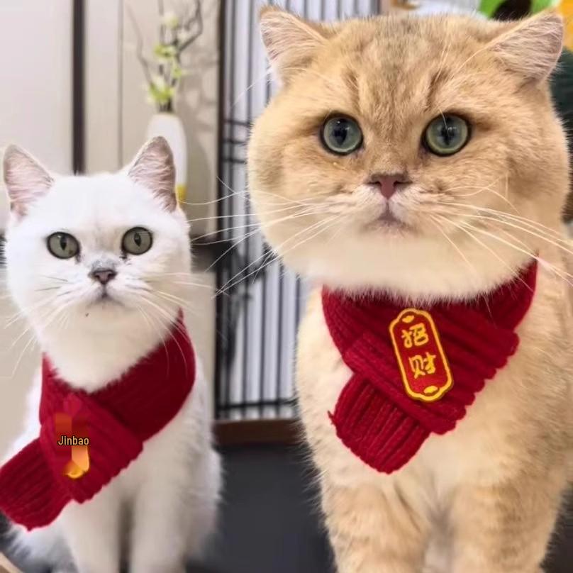 

Новогодний красный шерстяной вязаный шарф для питомца: Снуд для кошки и собаки M