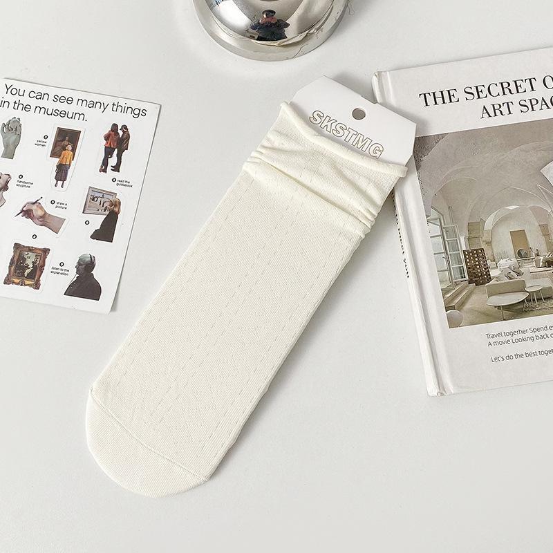 Chaussettes mi-mollet pour femmes, Chaussettes d'été fines à revers, Chaussettes en coton respirant, Bas amples polyvalents, Style scolaire