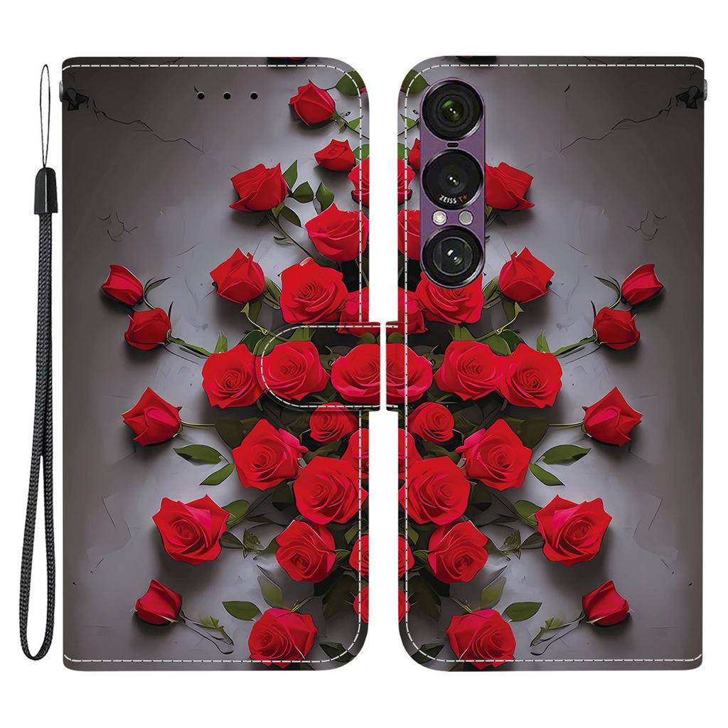 For Sony Xperia 1 VII Leather Case Stand Wallet Pattern Printing Phone Cover with Wrist Strap