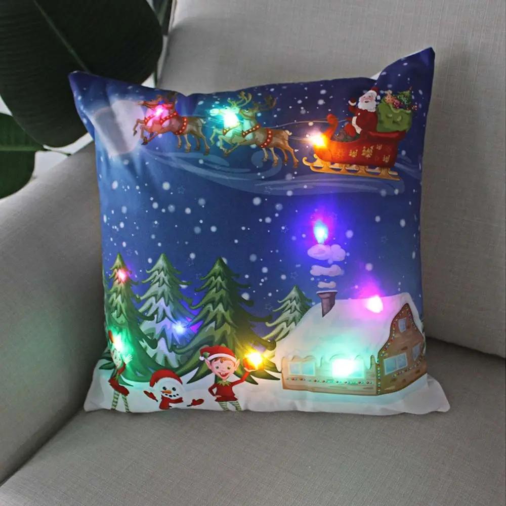 Christmas Light LED   Decoration 45x45cm Santa  Sled Village Color Ball Sofa Seat Pillow Sleeve  Cases