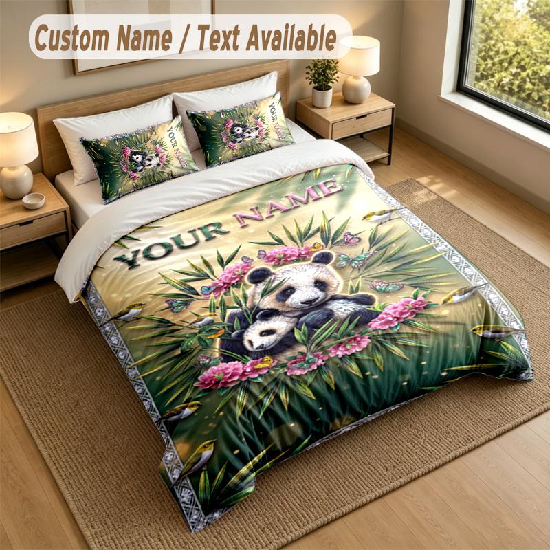Bear Panda Theme Personalized 3Pcs Bedding Set Custom Text & Name 1 Sheet 2 Pillowcases Household Bedding 1pc