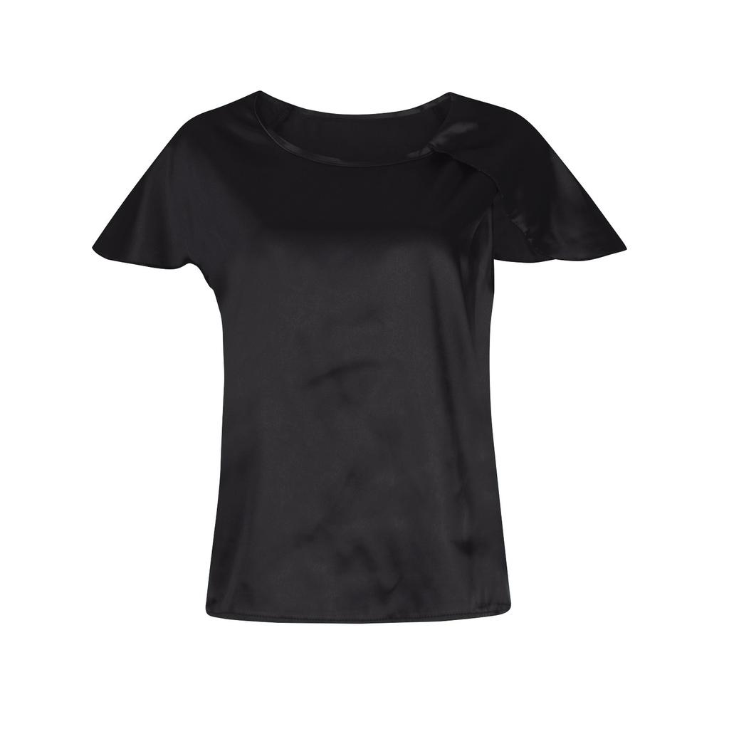 Top peplum holgado de Color liso plisado de satén elegante informal para mujer camisa con cuello asimétrico con detalle de mujer