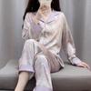 Women's Spring & Autumn Purple Silk Pajamas - Long Sleeve & Pants, National Style