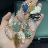 1Pc, Natural Stone Healing Crystal Arrow Pendant with Golden Edge, Boho Jewelry for Necklace Making & Daily Wear, 2026 Fashion Handmade Accessory