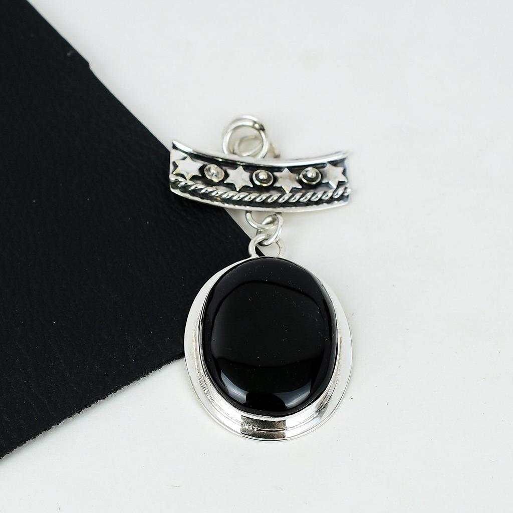 Natural Black Onyx Gemstone Silver Pendant In 925 Sterling Silver- Handmade Design, Everyday Wear Jewelry, Unique Black Onyx  Pendant Party Wear Gifts