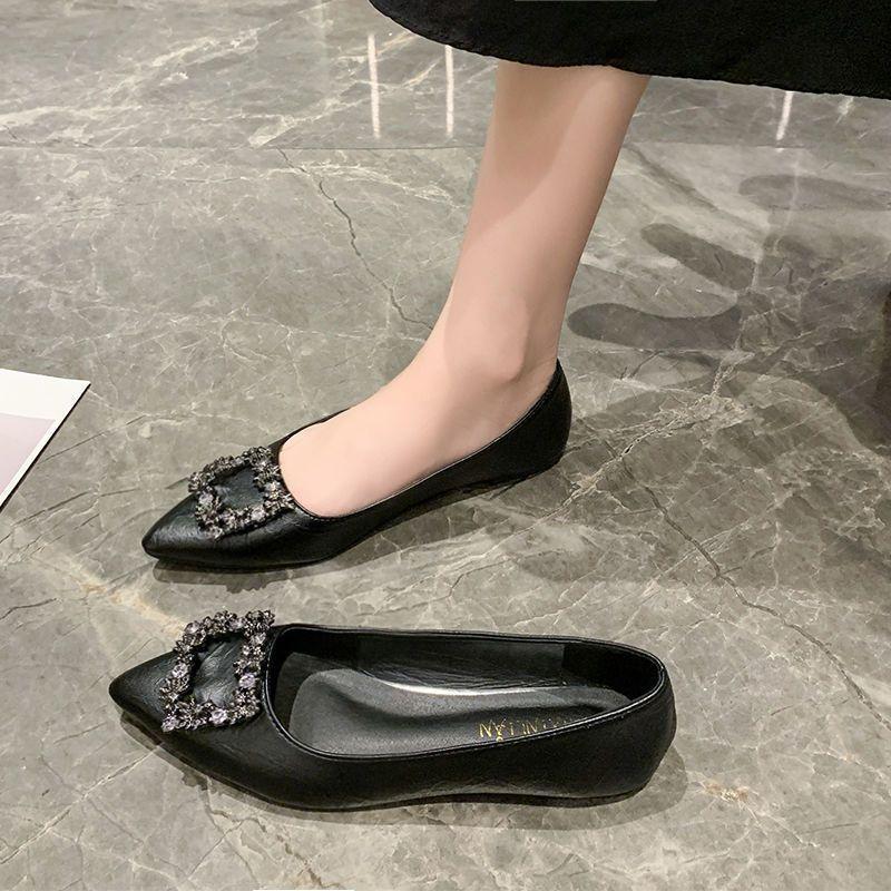 Pointed toe rhinestone single shoes women's fashion and versatile single shoes 2025 spring/summer new French soft-soled shoes for women