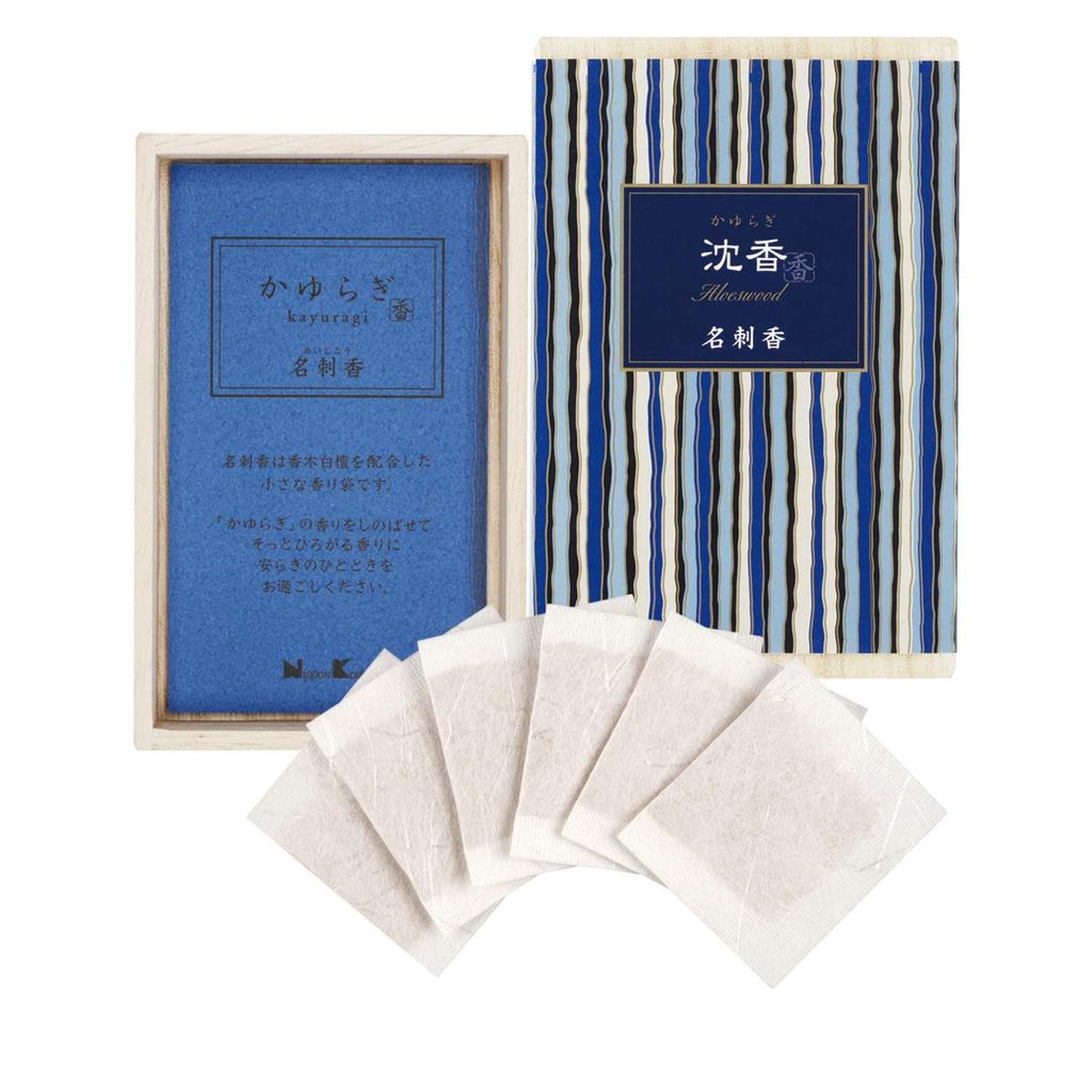 Nippon Kodo Kayuragi Agarwood Business Card Incense Paulownia Box 6 Pieces Bar Blue 6 Pieces (x 1)
