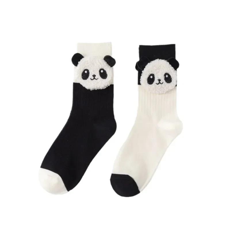Pure Cotton Cute Socks Designer Panda Women Socks Cute Funny Black White Middle Tube Socks