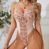 Backless Drawstring Slimming Corset Bodysuit Women'S Sexy Lingerie Mesh Embroidered Erotic Costumes Lace Pure Desire Bodysuits