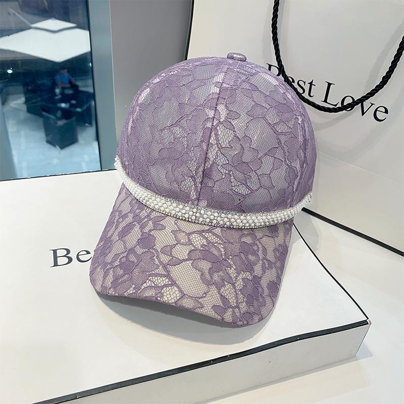 

Шляпа женская летняя тонкая бейсболка с жемчужным кружевом, дышащая, с небольшим козырьком, солнцезащитный козырек Adjustable светло-фиолетовый