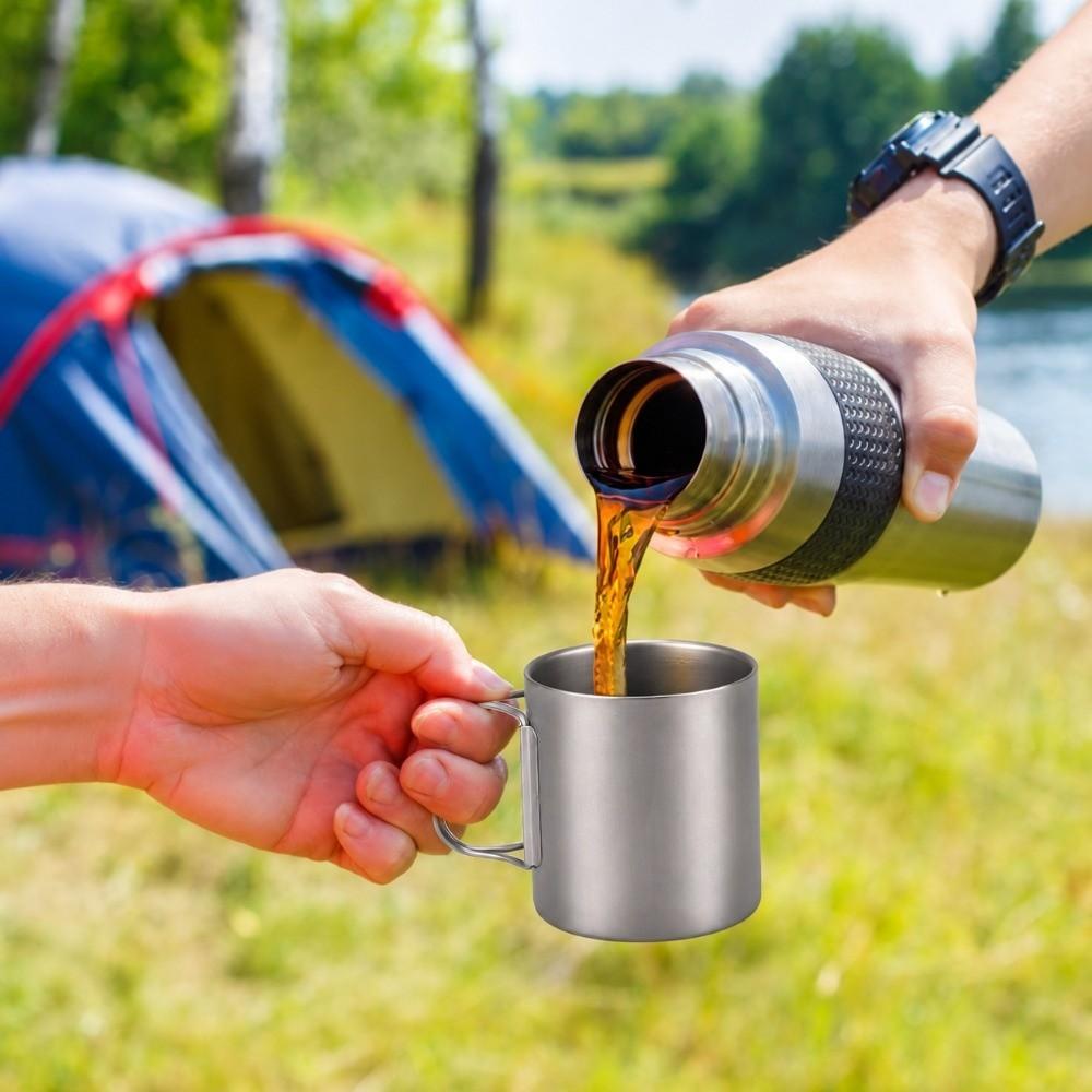 Foldable Handle Camping Mug Compact Outdoor Coffeee Bottle Portable Titanium Water Cup  Travel