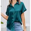 Camisa de mujer de primavera y otoño, blusa de manga corta de satén de Color sólido, camisa con hombros descubiertos