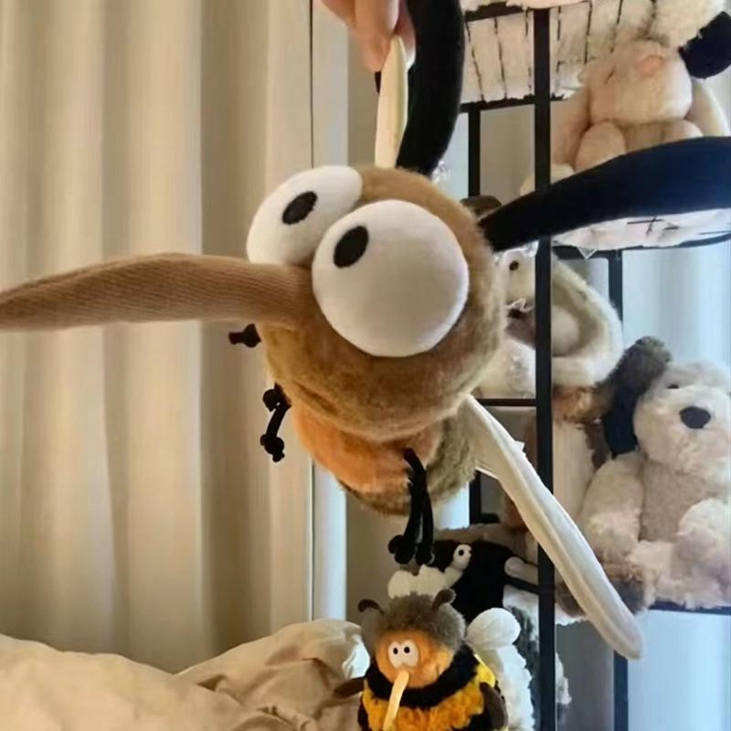 Soft Funny Mosquito Plush Stuffed Toy 22cm Fluffy Cute Big Eyes Cartoon Doll for Children Holiday Gift Nursery Ornament
