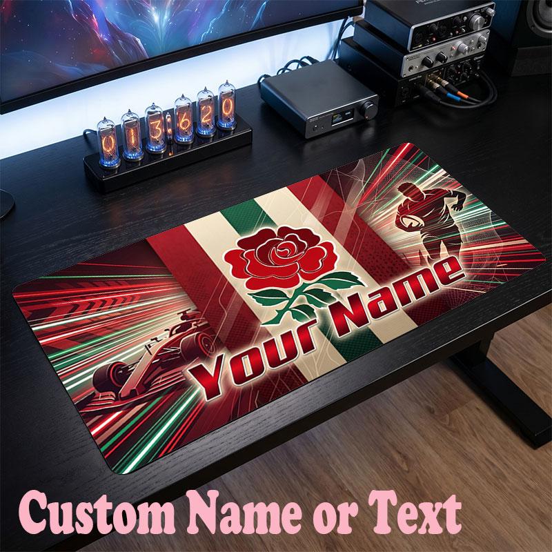 England Rugby Customized Name Text Mouse Pad, Large Desk Mouse Mat Personalized Home Office Present