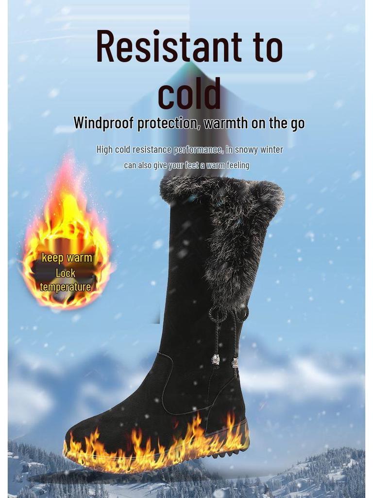 2025 Vinterskor för Damer, Mid-Calf Snöskor med Sammetsfoder, Platt Sula & Sidodragkedja - Martin-stil