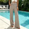 Breathable Summer Pants Women Striped Wide Leg Pants, Elastic Waist Casual Trousers Trousers, Loose Fit Palazzo with Pockets Lightweight