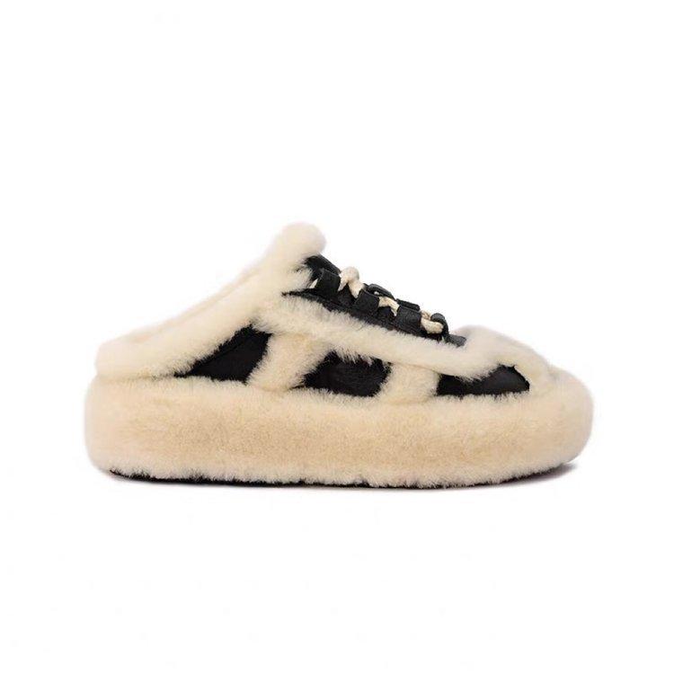 

Zhao Ruth wears lamb wool flat-bottomed half-slippers on the same thick-soled fluffy shoes for women to keep warm in autumn and winter 40