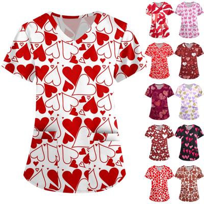 Γυναικεία Χαριτωμένα Ρούχα Εργασίας με V λαιμόκοψη, διπλές τσέπες, βασικό πουλόβερ με κοντό μανίκι, για τον Άγιο Βαλεντίνο