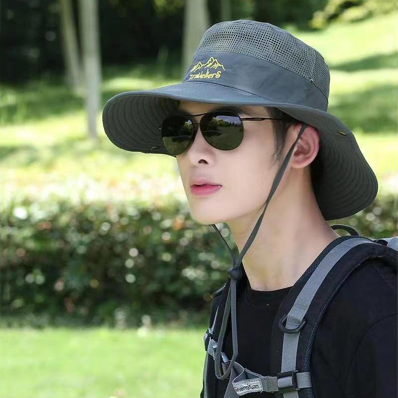 Summer Men Camping Big Brim Sun Protection Fisherman Hat Outdoor Riding Mountaineering Fish Hat Hiking Breathable Hat