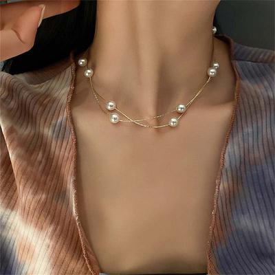 Minimalist Imitation Pearl Long Tassel Necklace For Women Ladies Elegant White Pearl Choker Clavicle Chain Wedding Party Jewelry