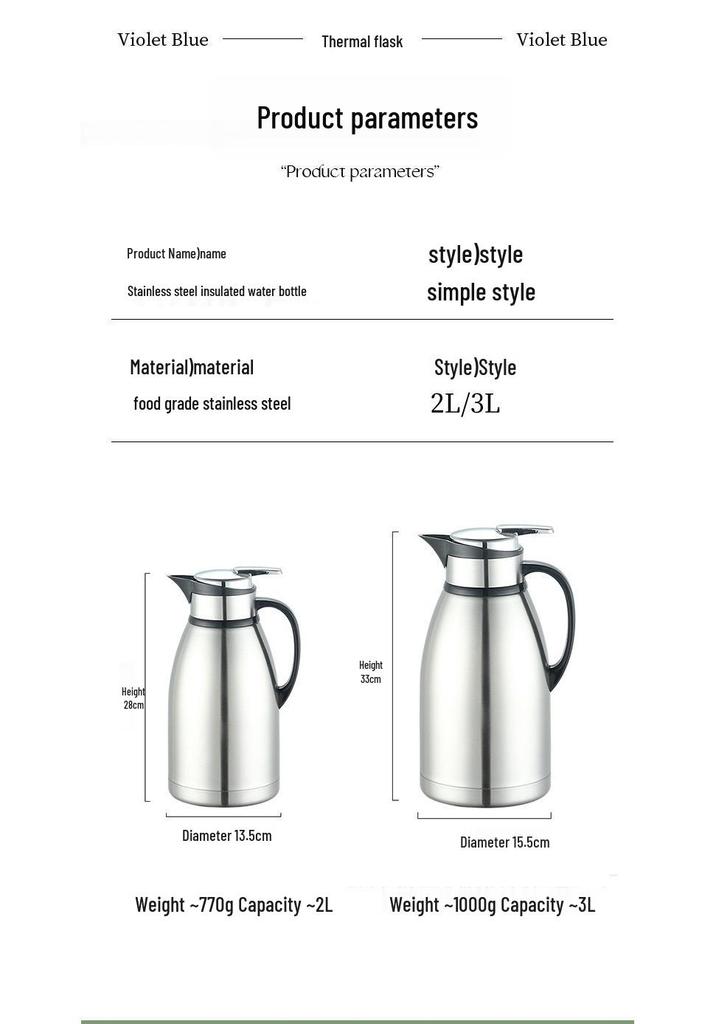 Stainless Steel Vacuum Insulated Kettle – Large Capacity for Home & Hotel Use