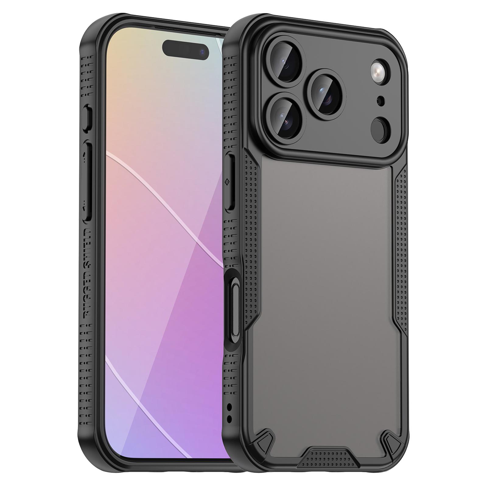 

For iPhone 17 Pro Max Case PC+TPU Semi-Transparent Frosted Finish Protective Phone Cover Black