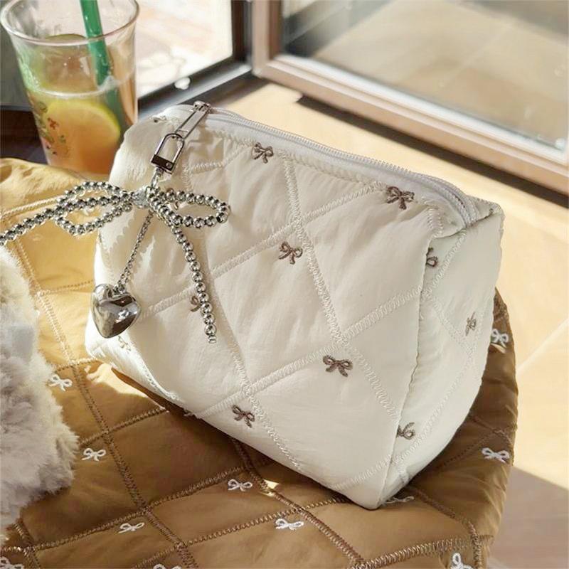 Cute Bow Makeup Bag With Zipper Girly Large Capacity Cosmetic Bag Portable Storage Bag Travel Makeup Toiletry Washing Pouch Gift