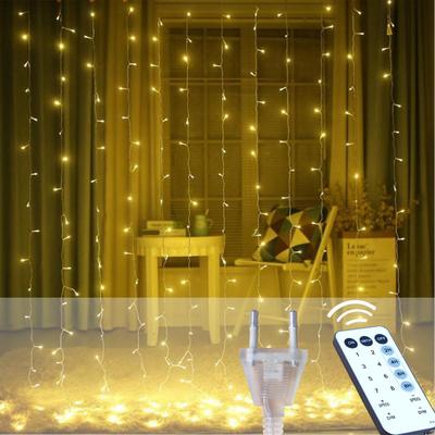 3m*3m Kurtyna Fairy Lights LED Zdalne Sterowanie Icicle String Lights Girlanda Bożonarodzeniowa Na Noworoczne Wesele Ogród Taras Dekoracje Bożonarodzeniowe