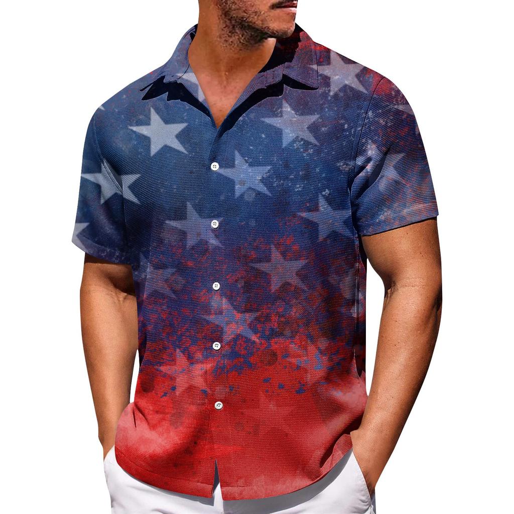 Herre uavhengighetsdag trykk knapp kortarm skjorter herre avslappet mote kortarm skjorter