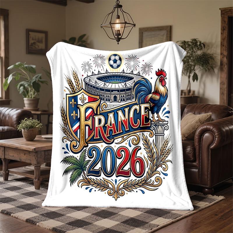 Couverture Flanelle Imprimée Équipe de France de Football Couverture Douce Chaude pour Canapé Lit Jeté de Canapé Pour Maison Bureau Chambre
