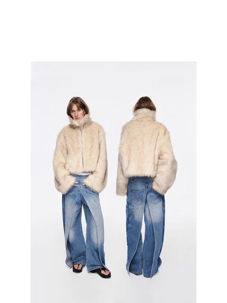 Women's Short Loose Faux Fox Fur Coat - Square Collar, Eco-Friendly, Autumn/Winter.