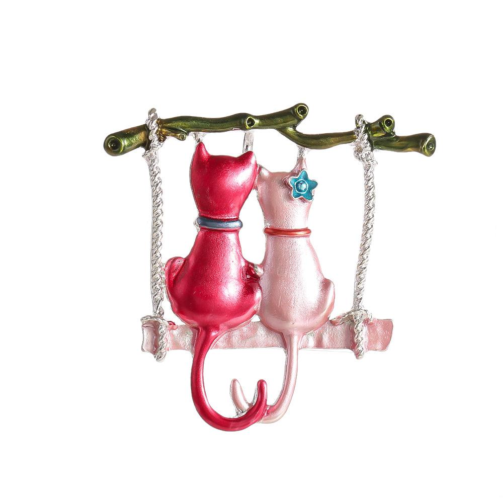 Rhinestone Love Kitten Brooches for Women Unisex Enamel Animal Pin Cat Lapel Pins Office Party Friend Gifts Jewelry Accessories