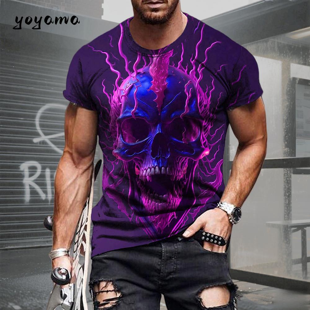 Herren T-Shirt Totenkopf Print T-Shirt Herren Totenkopf Grafik T-Shirts Herren Sommerkleidung Herren T-Shirts Kurzarm T-Shirt Harajuku Herren Kleidung