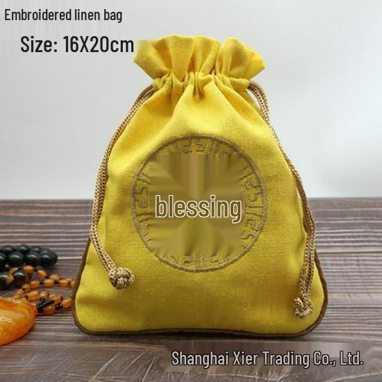 "Extra Large Embroidered Linen Drawstring Bag for Storage and Gifting"