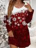 Women's Red Christmas Dress Casual Christmas Snowman Snowflake Print Mini Dress Long Sleeve O-neck Autumn Woman Dress