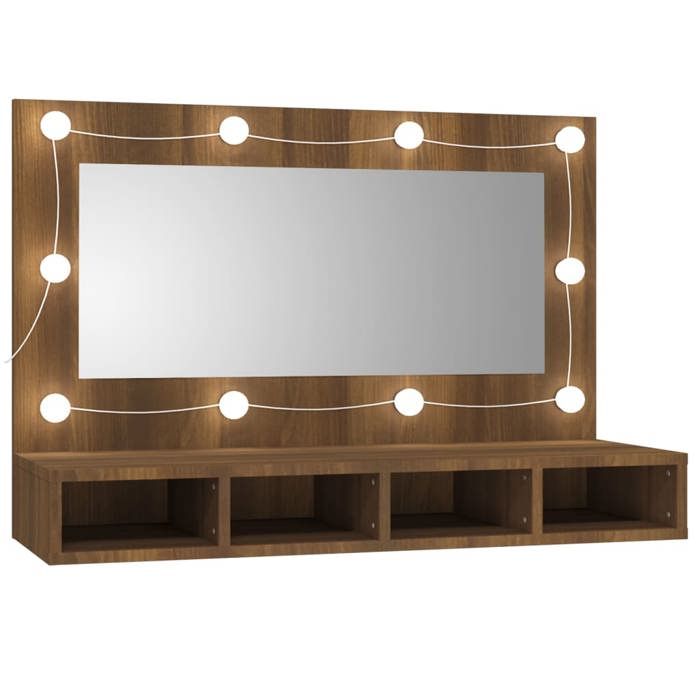 VidaXL Armoire à Miroir avec LED Armoire de Rangement Miroir de Maquillage Meuble de Salle de Bain Maison Intérieur Chêne 820459