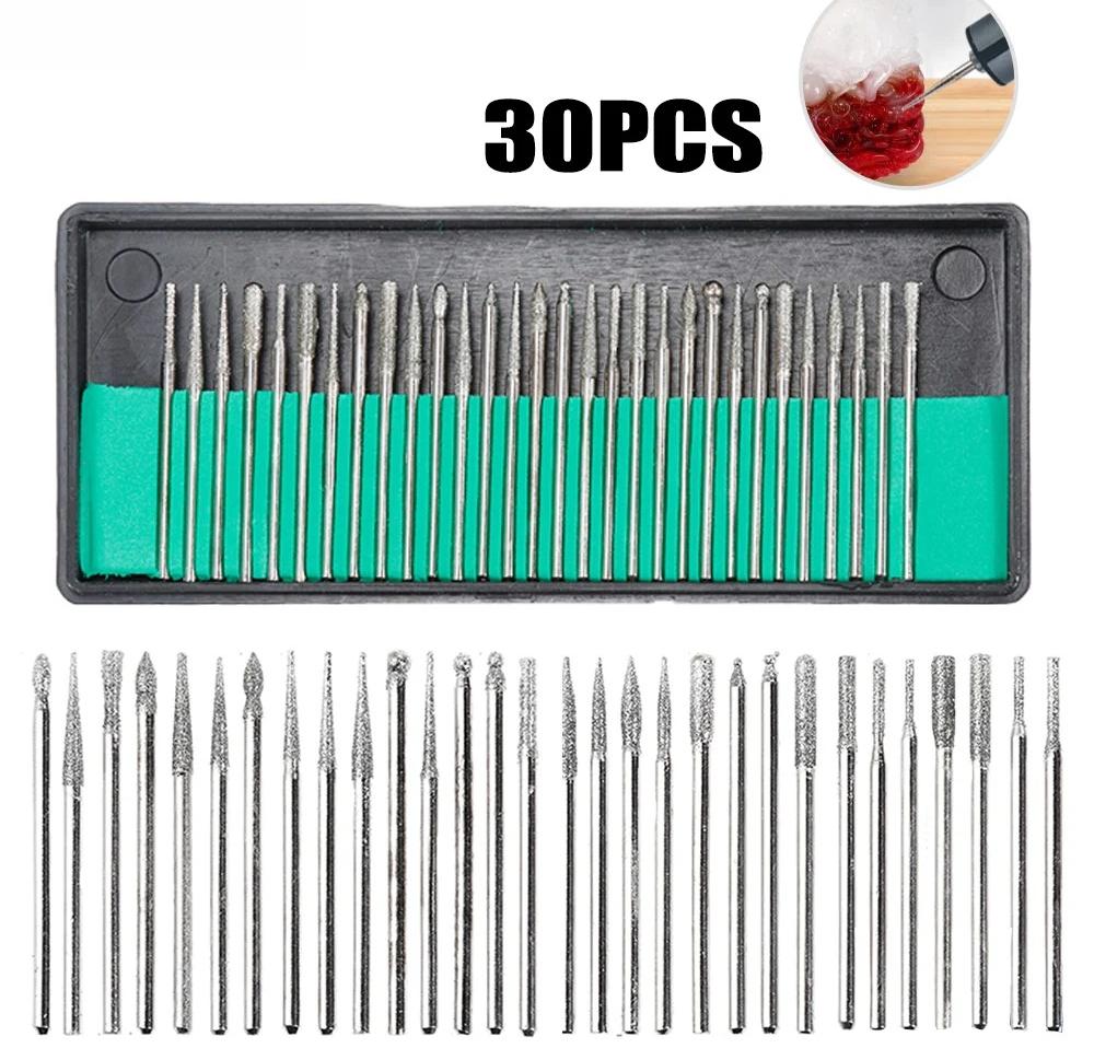 Mit Box für Dremel Elektrischen Schleifer Power Zubehör Schleifbohrer Rotationswerkzeug Set 2,35 3mm 30 Stück Schaft Diamantfräser Set
