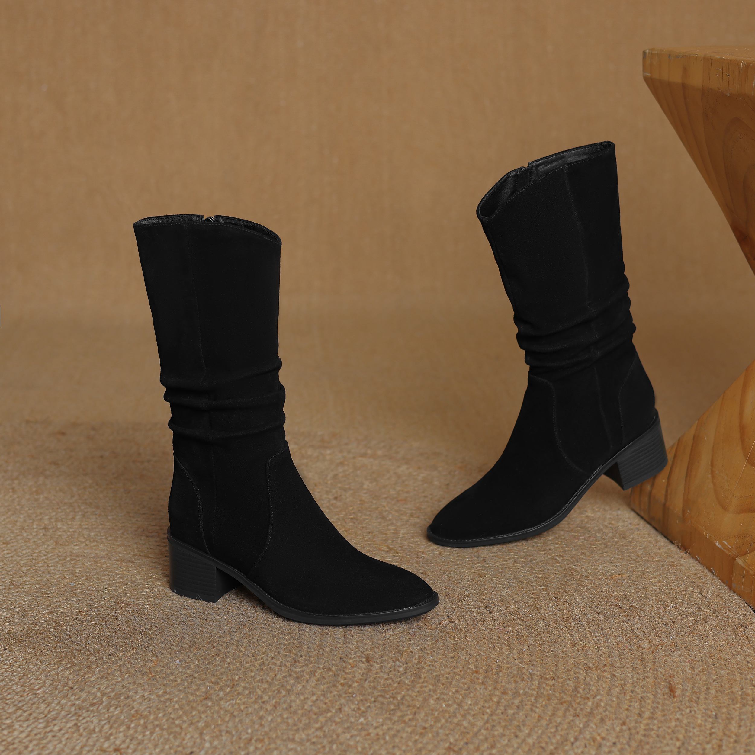 Krazing Pot Коровья замша Нубук Зимние Средний каблук Вестерн Сапоги Женские На молнии — фото 8