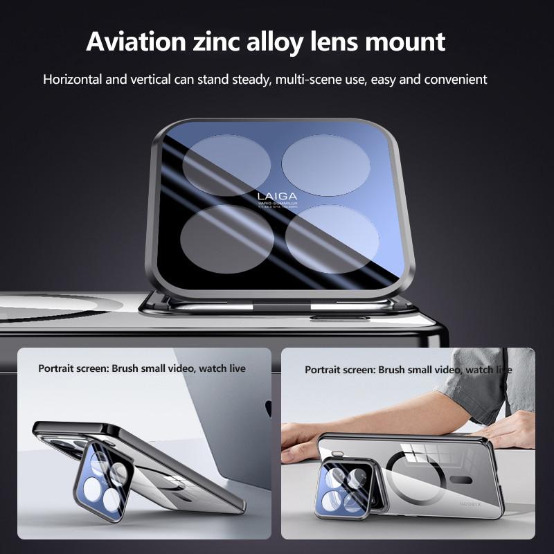 Transparent Electroplate Lens Holder Magsafe Case For Xiaomi 15 15Pro Fold Hinge Magnetic Wireless Charging Cover