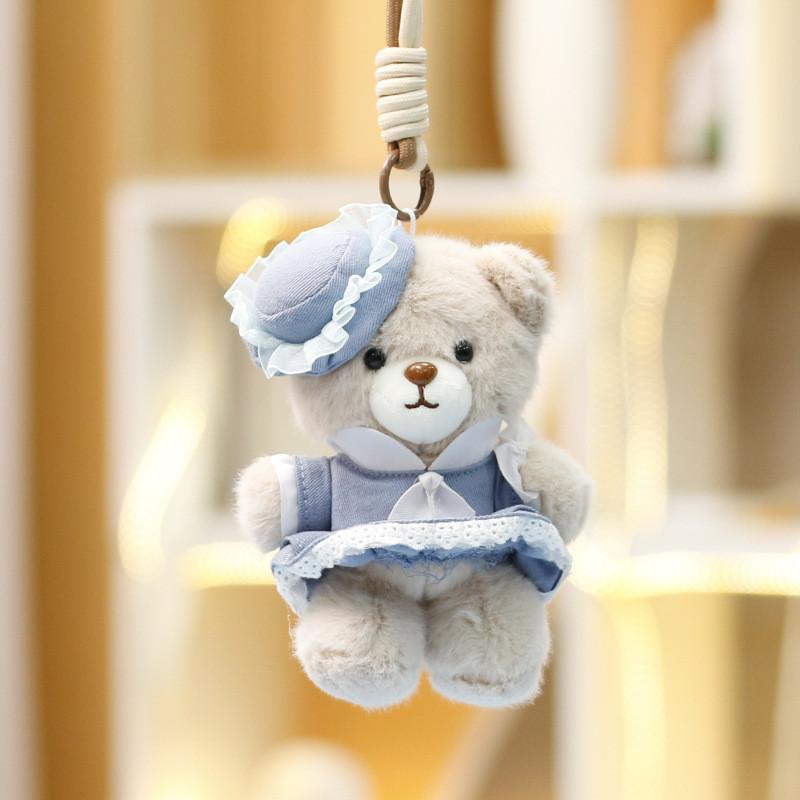 Cute Cartoon Bear Plush Doll With Short Velvet Material For Girls Bag Charm